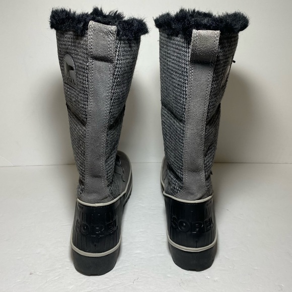 Sorel Joan Of Arctic Gray Black Houndstooth Faux Fur Winter Boots Women’e Sz 9 - Picture 5 of 16